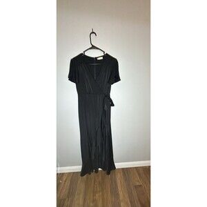Altar’d State Springvale Black Faux Wrap Maxi Dress Size Large Surplice Bridal